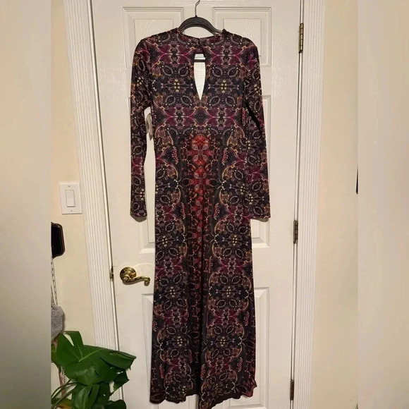 *NWT* Free People Dress Womens Medium Cabaret Maxi Long Sleeve Sunrise Combo - Picture 4 of 5